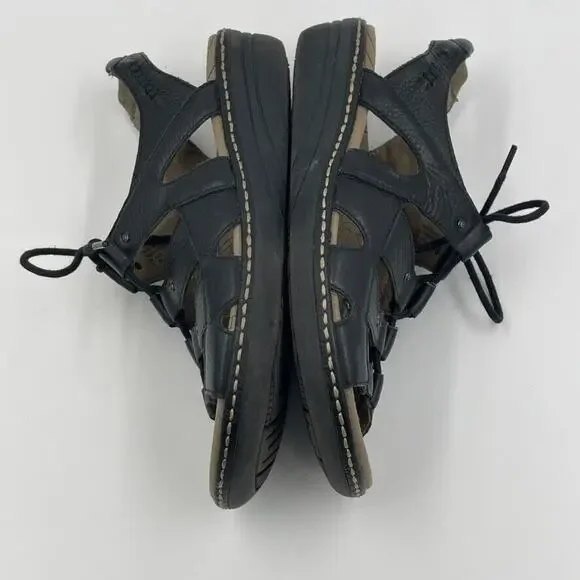 Taos Sandals Women 7 Black Ghilbert Leather Comfort Lace Up Outdoor Active Wedge - Picture 11 of 13